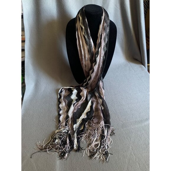 Womens Black and Silver Gray White Scarf 16" x 66" - Picture 7 of 14